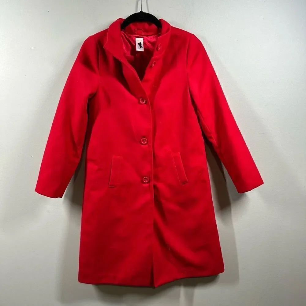 Gymboree red wool blend long waist pea coat girls size large 10-12